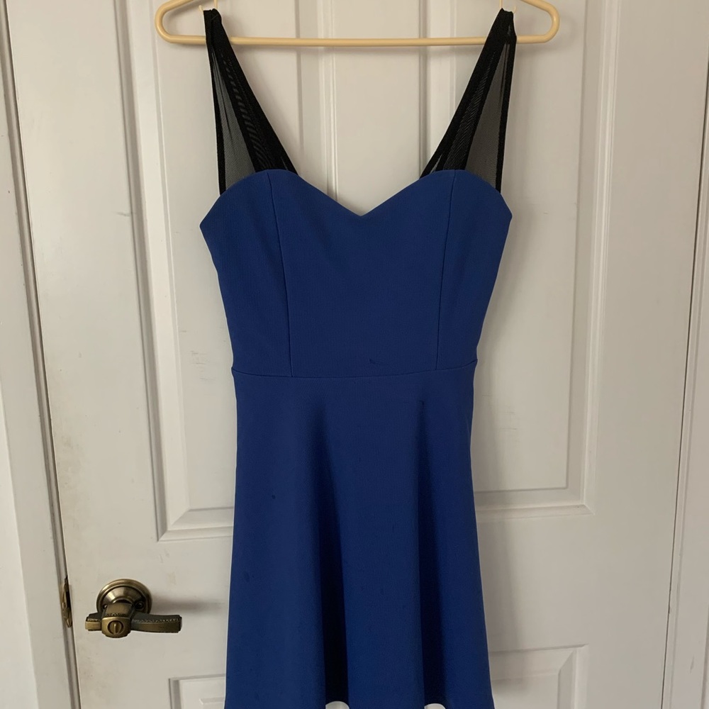 Blue Skater Dress with Mesh Straps